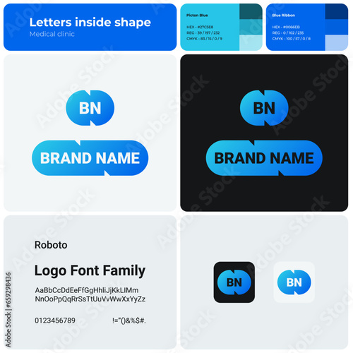 Medical clinic logo with brand name. Brand name icon. Design element and visual identity. Template with roboto font. Suitable for healthcare, medical facility and hospital. photo