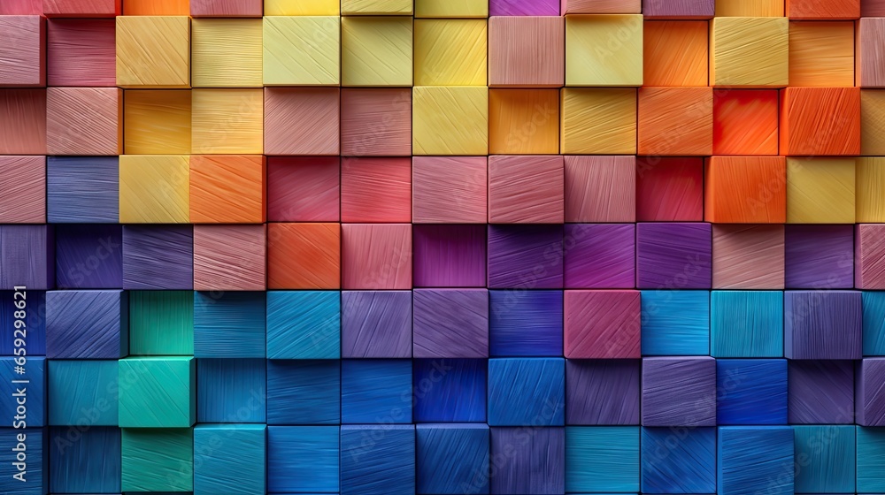 Abstract arrangement of colorful wooden blocks symbolizing a spectrum of creativity