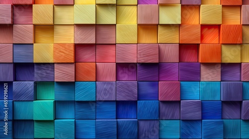 Obraz na płótnie Abstract arrangement of colorful wooden blocks symbolizing a spectrum of creativity w salonie