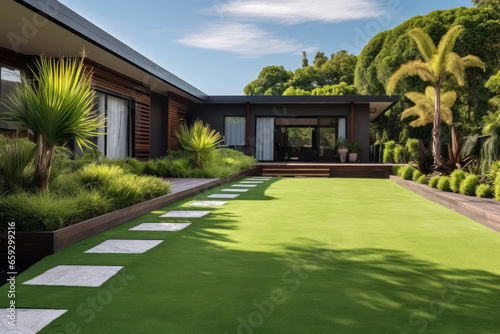 aerial view of A contemporary Australian home with a big grass yard