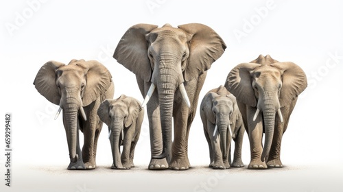 African elephant family on white background photo