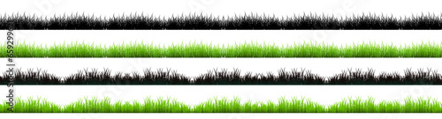 Black & Green set Grass Frame With White Background, Vector Illustration