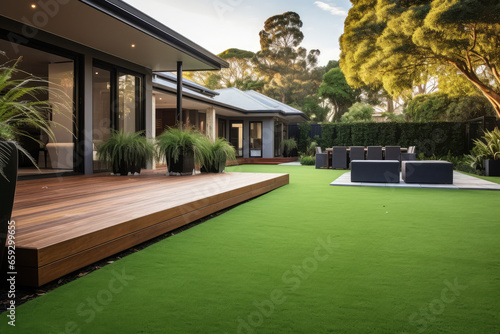 aerial view of A contemporary Australian home with a big grass yard