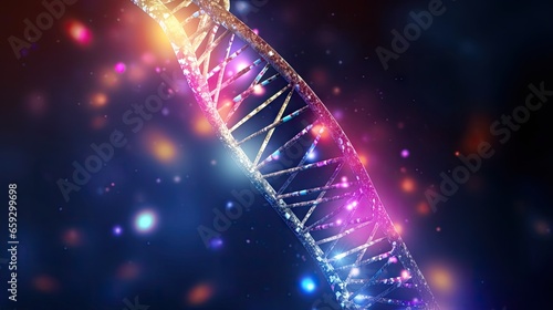 Creating a DNA molecule using particles Digital DNA concept Glow in DNA code structure Research on medicine genetics and biology