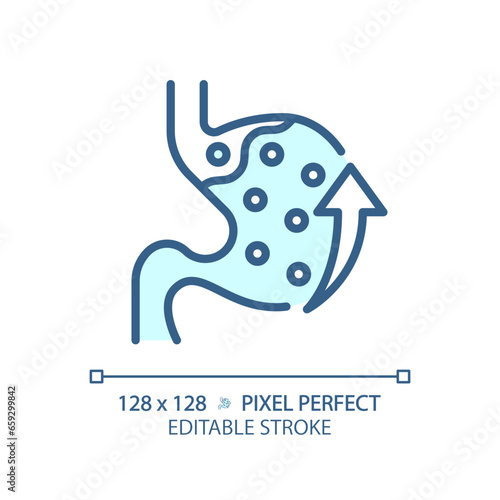 2D pixel perfect editable blue acid reflux icon, isolated monochromatic vector, thin line illustration representing metabolic health.