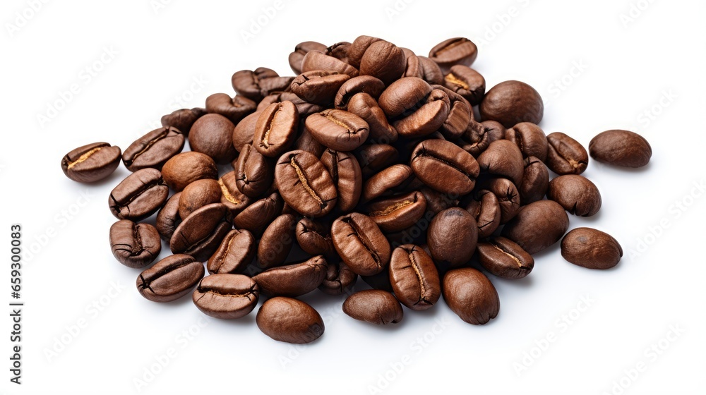 Coffee beans are stacked atop a white surface Coffee beans are stacked atop a white surface