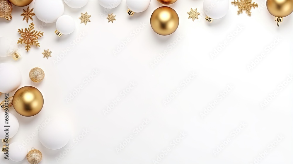 Christmas themed flat lay frame on white background Merry Christmas card with space for text Christmas themed flat lay frame on white background Merry Christmas card with space for text