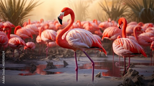 A Dubai wetland reserve with pink Caribbean flamingos