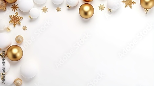 Christmas themed flat lay frame on white background Merry Christmas card with space for text