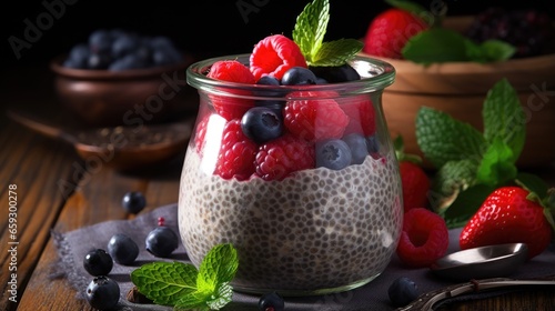 Chia pudding in glass jar o...