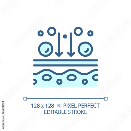 2D pixel perfect editable blue metabolism process icon, isolated monochromatic vector, thin line illustration representing metabolic health.