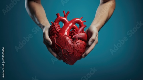 3D rendering of red heart shape with a muscle arm line symbolizing exercise for a healthier heart and improved cholesterol levels