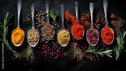 Assorted vibrant spices on ...
