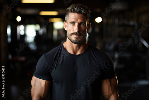 potrait of a man in the gym, with empty copy space