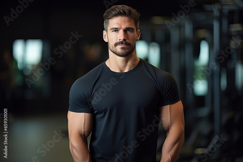potrait of a man in the gym, with empty copy space