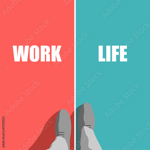 Work and life balance. Top view feet of businessman in shoes