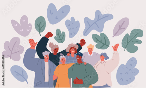 Vector illustration of Multicultural team flat vector illustration. Unity in diversity. People of different nationalities and religions cartoon characters.