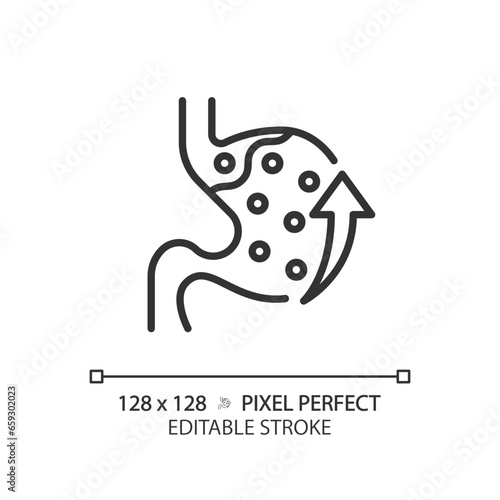 2D pixel perfect editable black acid reflux icon, isolated monochromatic vector, thin line illustration representing metabolic health.