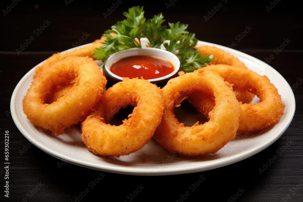 Squid rings deep fried with crispy crust. Squid rings deep fried with crispy crust.