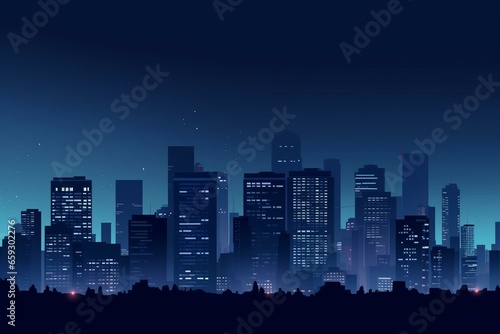 Night city skyline with illuminated buildings and a clear sky  representing smart and sustainable urbanization. Generative AI