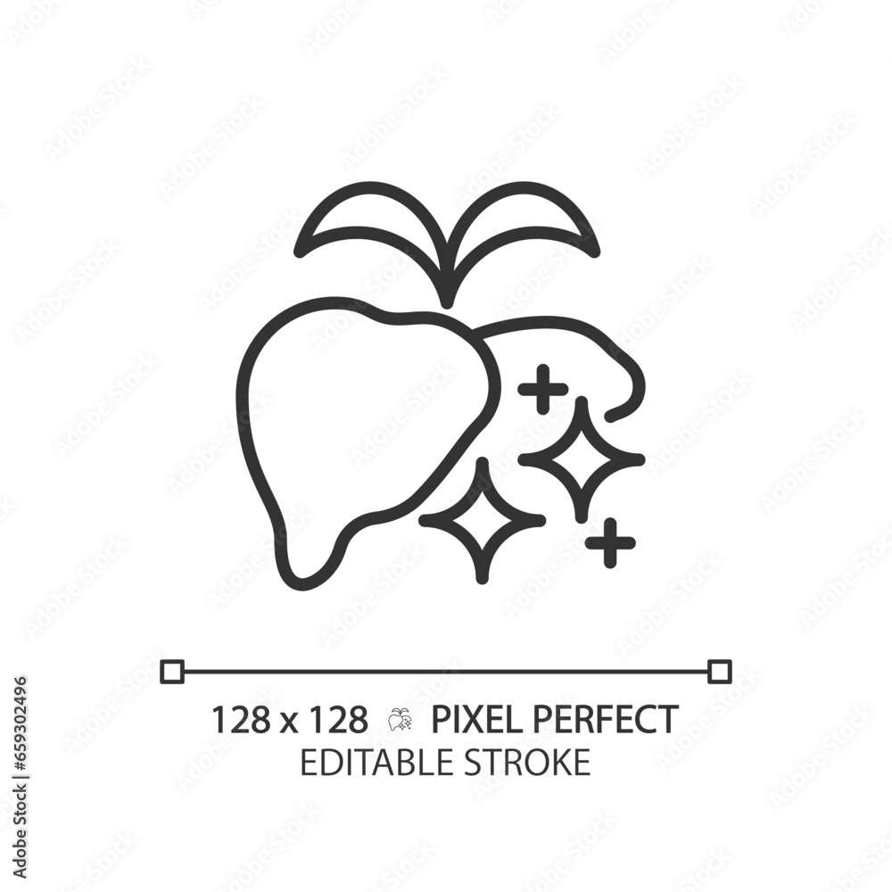 2D pixel perfect editable black healthy liver icon, isolated monochromatic vector, thin line illustration representing metabolic health. 2D pixel perfect editable black healthy liver icon, isolated monochromatic vector, thin line illustration representing metabolic health.