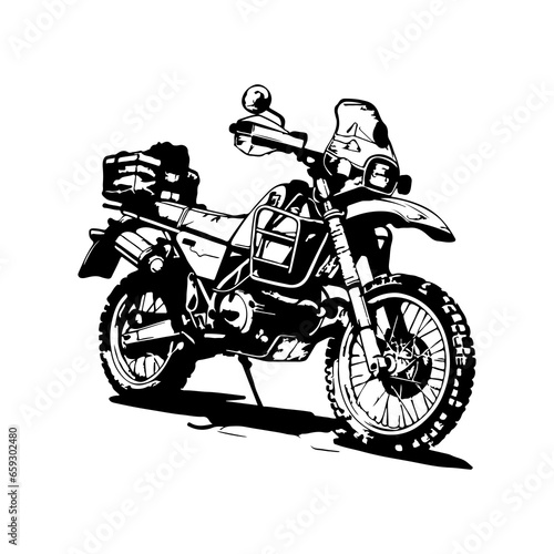 vintage scrambler motorcycle  vintage enduro  Retro motorcycle  black and white detailed vector illustration isolated without backdrop  chopper. Icon of a stylish vintage motorbike 