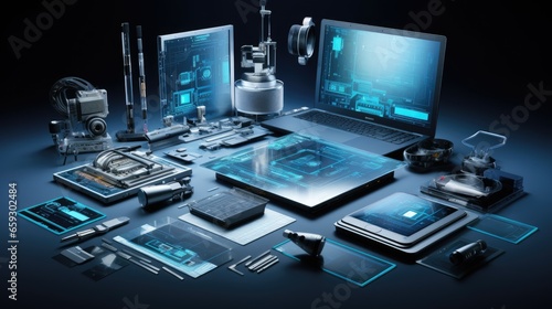 Pure Precision: Collection of Cutting-Edge Tech Tools, Flawlessly Isolated on a Crystal Clear Background for Design Excellence- generative AI