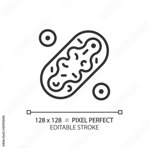 2D pixel perfect editable black mitochondria icon, isolated monochromatic vector, thin line illustration representing metabolic health.