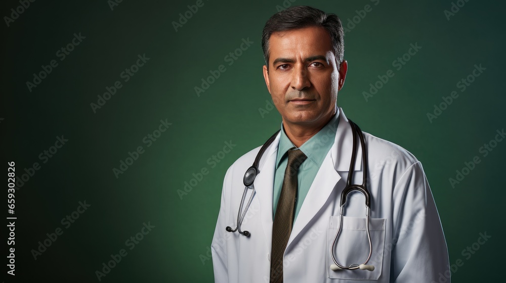 Distinguished Capture: Middle Eastern doctor, soft green studio background for medical advisories- generative AI, fiction Person Distinguished Capture: Middle Eastern doctor, soft green studio background for medical advisories- generative AI, fiction Person