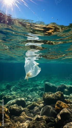 garbage bag pollutes the sea
