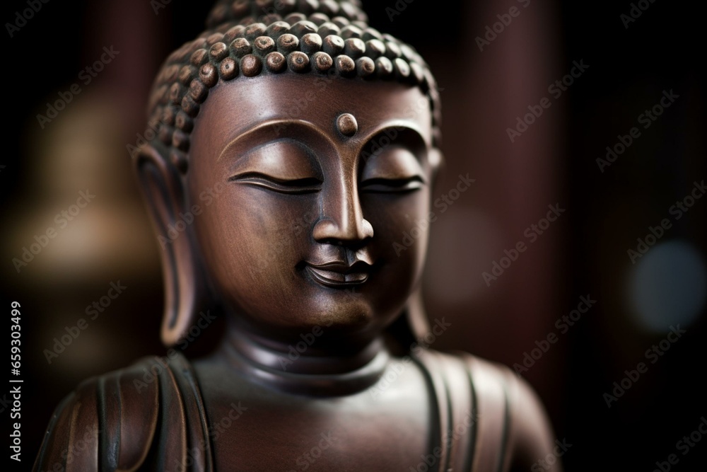 Closeup of serene Buddha statue in meditation. Generative AI