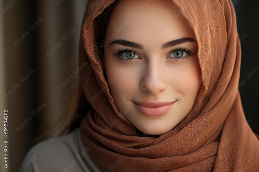 Naklejka premium Portrait of Arab islamic young smiling woman