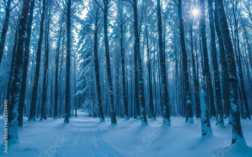 Forest in the snow, snow forest, path © PixobaPICS