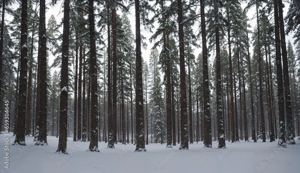 Fototapeta premium Skier in Thick Snowy Forest 