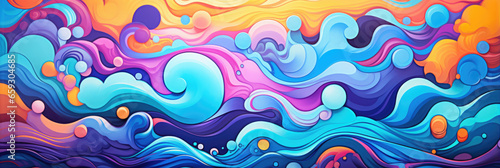 Children's abstract bright colored wave background. Horizontal banner