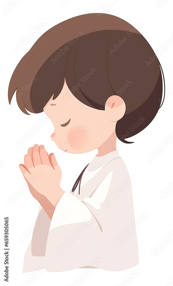 Cute little boy cartoon character in peaceful prayer, eyes closed, hands folded. innocent expressions convey faith. Cute little boy cartoon character in peaceful prayer, eyes closed, hands folded. innocent expressions convey faith.