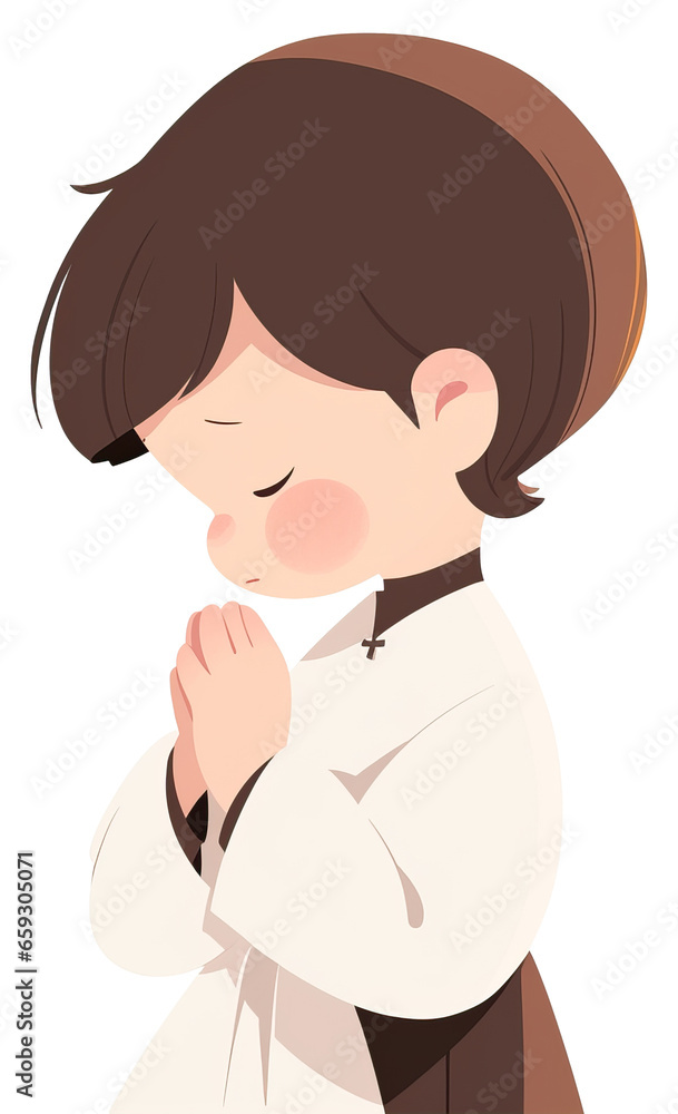 Cute little boy cartoon character in peaceful prayer, eyes closed, hands folded. innocent expressions convey faith. Cute little boy cartoon character in peaceful prayer, eyes closed, hands folded. innocent expressions convey faith.