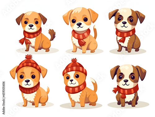 Illustration set of cute dogs with red Christmas hats on white background  © TatjanaMeininger