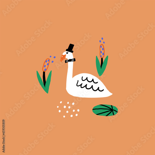 Cute Swan with reed for kids print