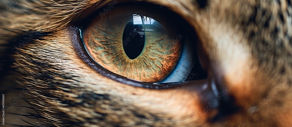 Close-up of a cat's eye. Macro photography of a cat's eye. - obrazy, fototapety, plakaty 