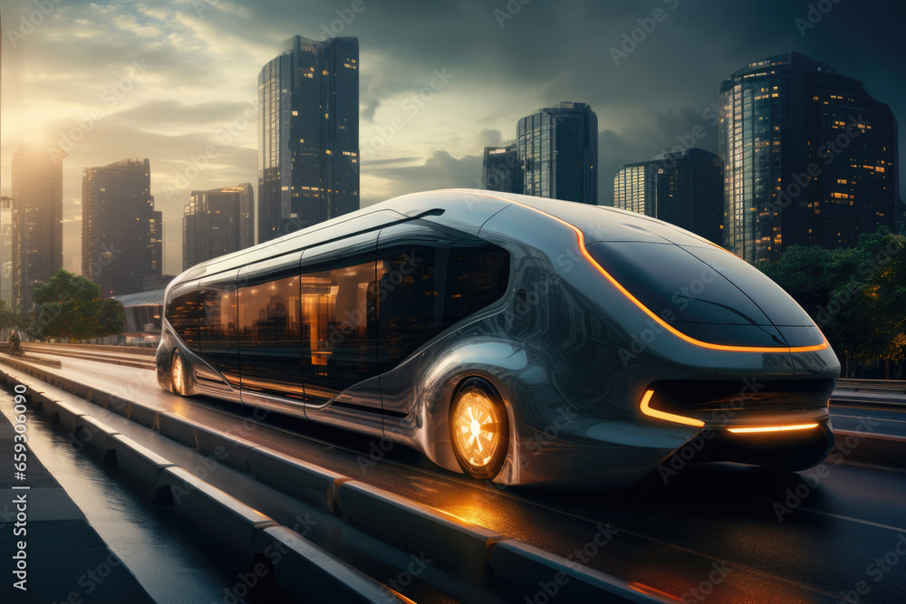 Fototapeta premium Futuristic self-driving car of the future on the highway