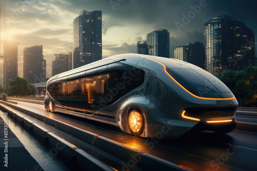 Futuristic self-driving car of the future on the highway © Michael
