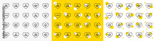 Sweetheart for valentines day, love heart, romantic message. Sweet heart line icons. Marry me, call me, one love icons. Valentine flirt, nice girl, be mine dating message. Vector