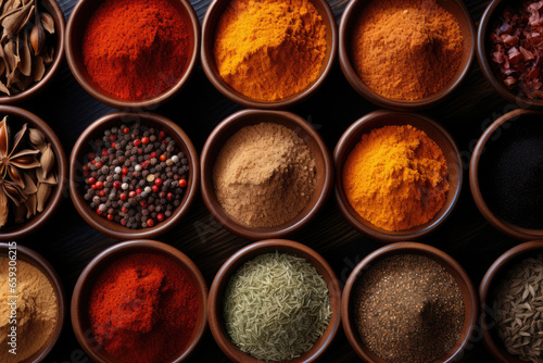 Spices  seasonings background  top view flat lay
