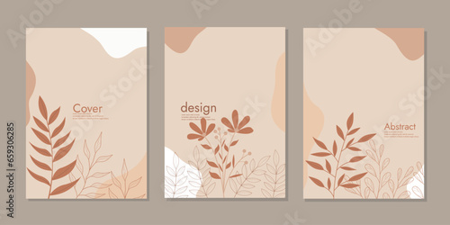 set of book cover templates with abstract and floral elements. beautiful botanical abstract background .size A4 For notebook, book, brochure, planner, catalog