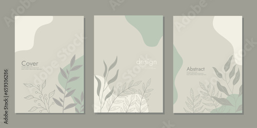 set of book cover templates with abstract and floral elements. beautiful botanical abstract background .size A4 For notebook, book, brochure, planner, catalog © ArtThree