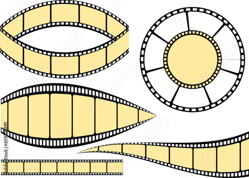 Film Light Yellow Color  strip icon set. Series of transparencies in a strip for projection, movie and cinema design. Vector illustration on white background