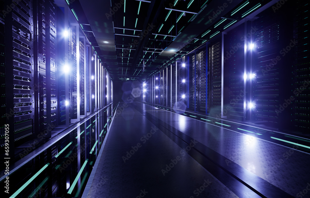 Data Center with Servers.3d illustration.	
