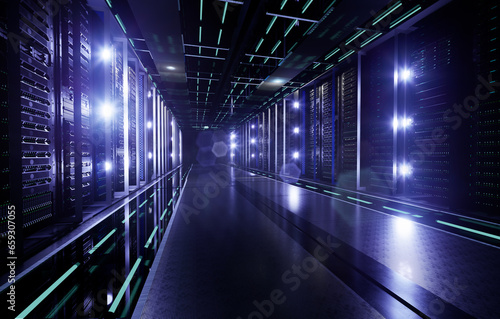 Data Center with Servers.3d illustration. 