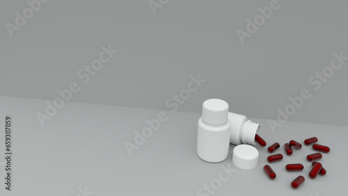 3D design of capsule bottle on gray background